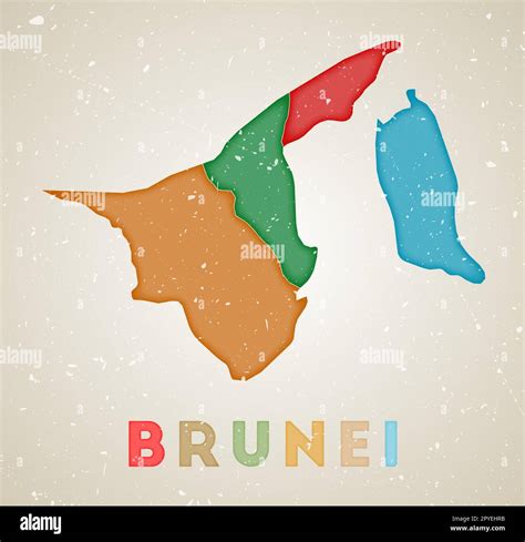 Brunei map. Country poster with colored regions. Old grunge texture. Vector illustration of ...