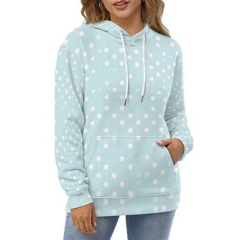 Casual Hoodies Blue Polka Dot Pattern Lady Long-Sleeve Classic Design ...