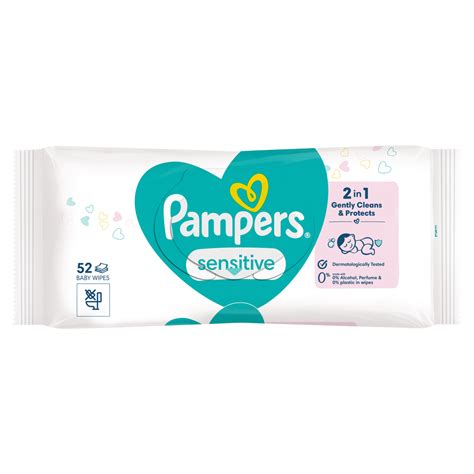 Pampers Sensitive Baby Wipes Plastic Free 1 Packs of 52 Wipes = 52 Baby ...