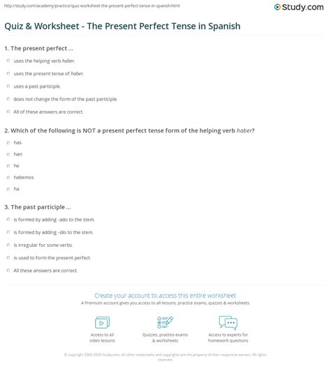 Quiz & Worksheet - The Present Perfect Tense in Spanish | Study.com