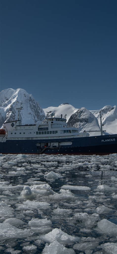 Download wallpaper mountains, the ocean, boat, ship, island, ice, the ...