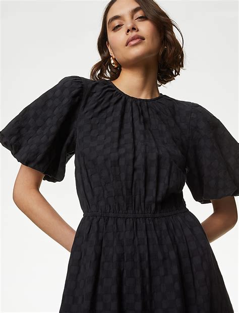 Buy Pure Cotton Checked Midi Waisted Dress at Marks & Spencer