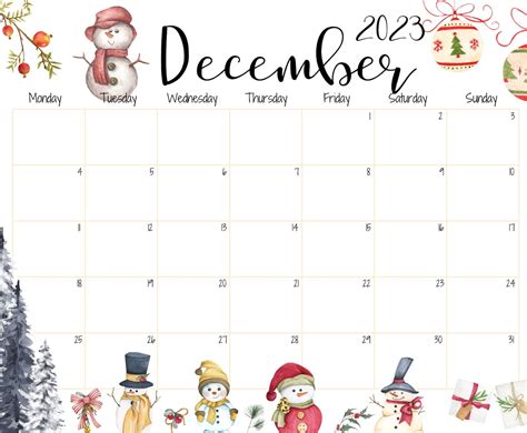Editable december 2023 calendar beautiful winter cute etsy – Artofit