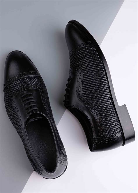 Men Black Basket Weave Textured Oxford Shoes – ShoeTree