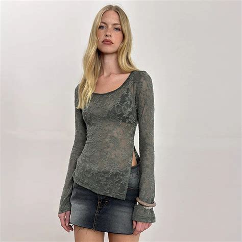 Shop Olive Sheer lace scoop neck top - for Women | OUTZIDR | Gen-Z Style
