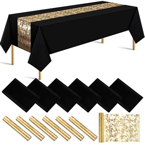Peryiter 12 Polyester Rectangle Tablecloth 60 x 102'' and Sequin Gold ...