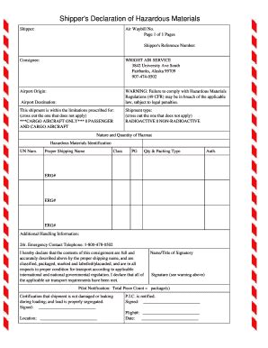 Shipper's Declaration of Hazardous Materials - Blank Fillable Template ...