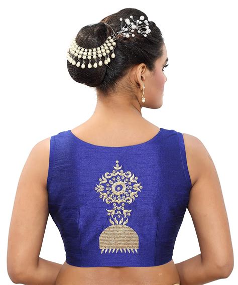 Madhu Fashion Women's Poly Raw Silk Embroidered Saree Blouse with ...