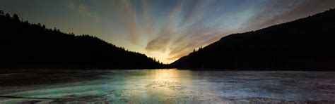 Download wallpaper water, sunset, mountains, multi monitors, mountain ...