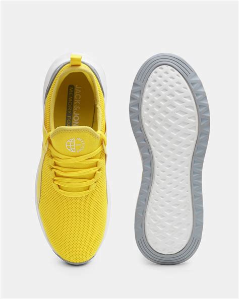 Yellow Knit Lace-Up Sneakers