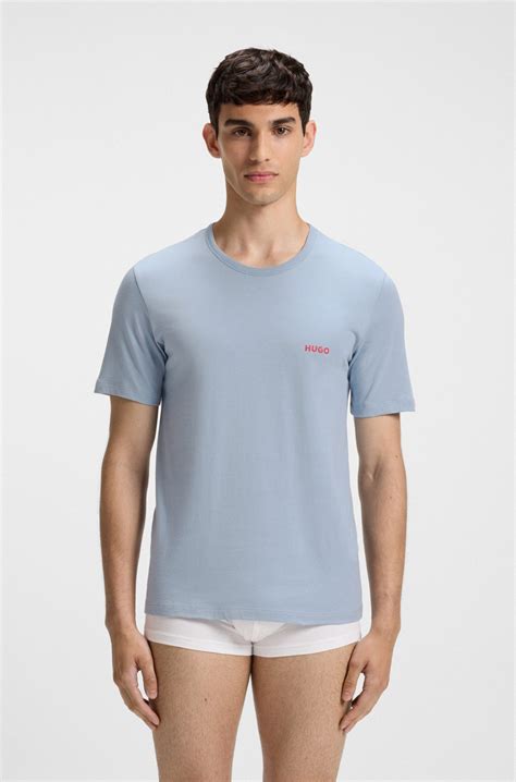 HUGO - Three-pack of round-neck cotton T-shirts - White / Blue