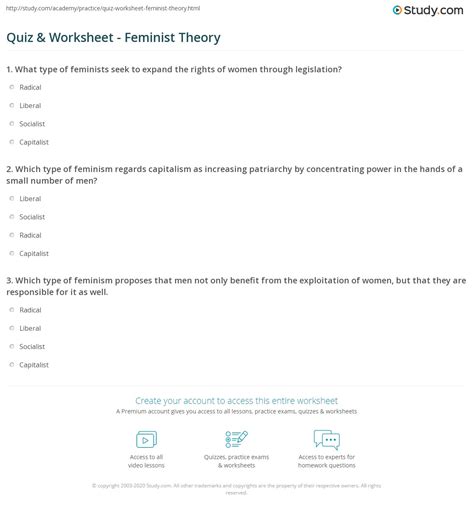 Quiz & Worksheet - Feminist Theory | Study.com