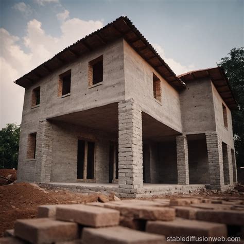 Cement Brick House Construction | Stable Diffusion Online