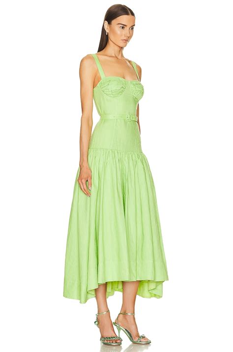 NICHOLAS Drenica Drop Waist Corset Midi Dress in Limelight | FWRD