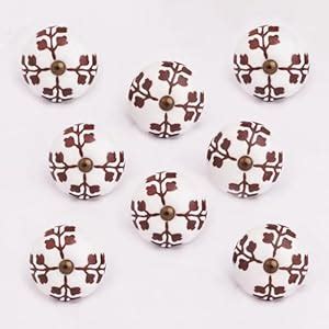 IndianShelf 8 Pieces Brown Leaf Flower Ceramic Drawer Knobs for Kitchen ...