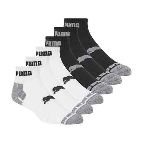PUMA mens 6 Pack Quarter Crew running socks, White/Black/Grey, 10 1 US ...