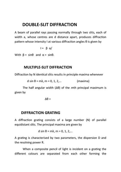 Double-SLIT Diffraction - DOUBLE-SLIT DIFFRACTION A beam of parallel ...