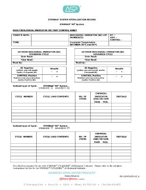 2013-2026 Form Sterrad Daily Biological Indicator (BI) Test Control ...