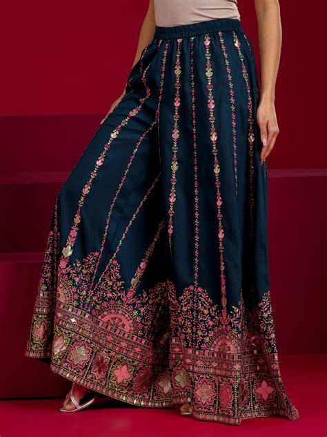 Buy Libas Art Teal Embroidered Silk Blend Straight Suit With Dupatta ...