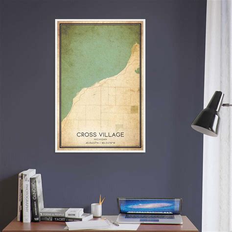 Vintage Cross Village Michigan Map Poster, Cross Village MI City Road ...
