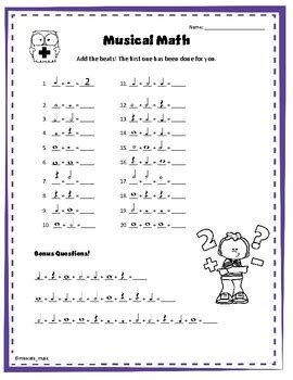 Image result for Music Math Worksheet PDF
