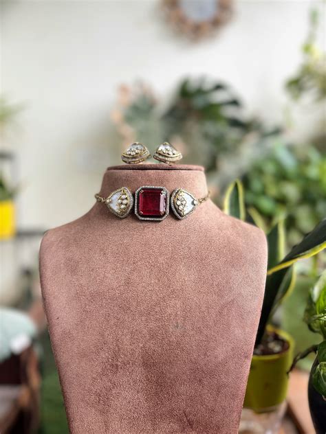 Statement Choker Set Red - P0241 | PetalsbySwathi