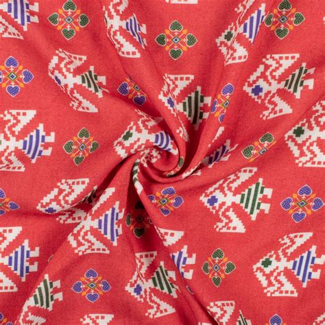 Vermilion Red And White Patola Pattern Digital Print Viscose Rayon Fab ...