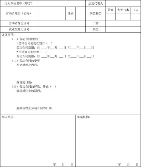 用人单位终止或解除劳动合同备案表模板