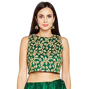 studio rasa Semi Dupion Embroidered Crop Top Green : Amazon.in ...