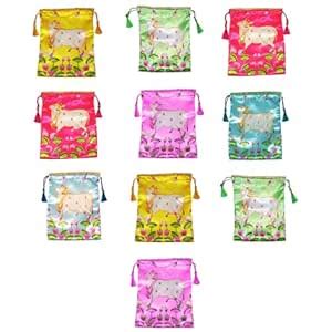 Sri Yagnaa - Pack of 10 - Gomatha Design Potli Bags - Fabric Potli Bags ...