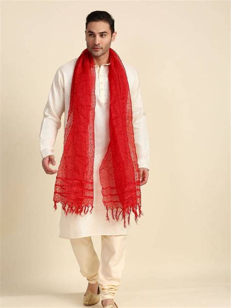 Men's Dupatta Red Woven Organza Dupatta for Kurta/Sherwani/Achkan ...