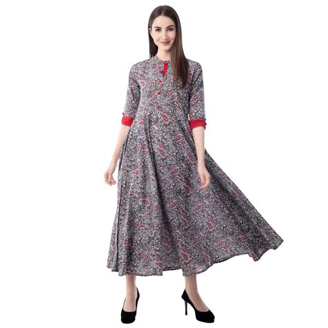 Janakdulari Creation Women's Cotton Printed Flared Long Kurta : Amazon ...