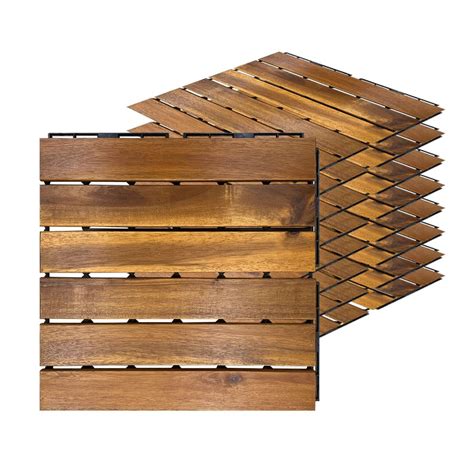 Buy Acacia Hardwood Interlocking Deck Tiles - Oak Straight - 12"×12 ...