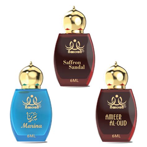 3 Pcs Attar Set – SAFFRON SANDAL , MARINA & AMEER AL OUD 06ML – Noorson