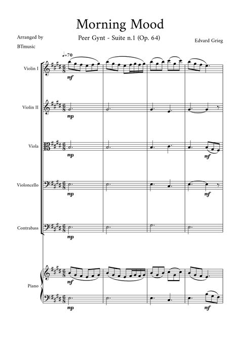 Morning Mood (Peer Gynt Suite N.1, Op 46) (arr. BTmusic) by Edvard ...