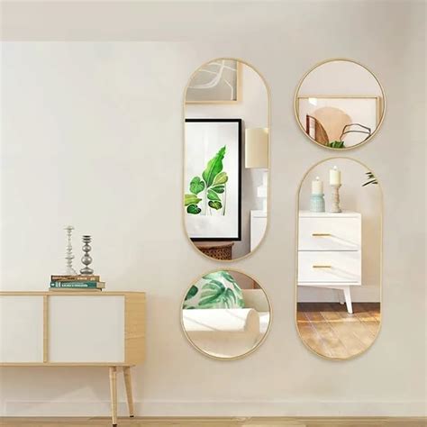 Buy HOME ELEMENTS Plastic 4 Pcs Decorative Wall Mirror Set with Gold ...