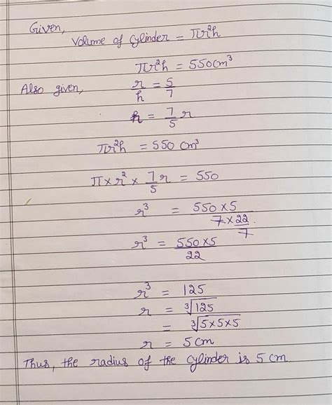 0. The ratio of the radius and height of a right circular cylinder is 5 ...