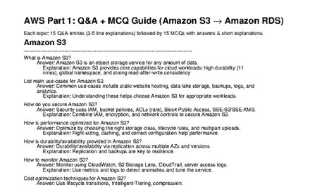 AWS Part 1: MCQ Guide for Amazon S3 & RDS Concepts - Studocu