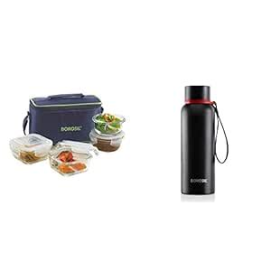 Buy Borosil Glass Universal Lunch Box Set of 4, (2pcs 320 ml sq. + 2pcs ...