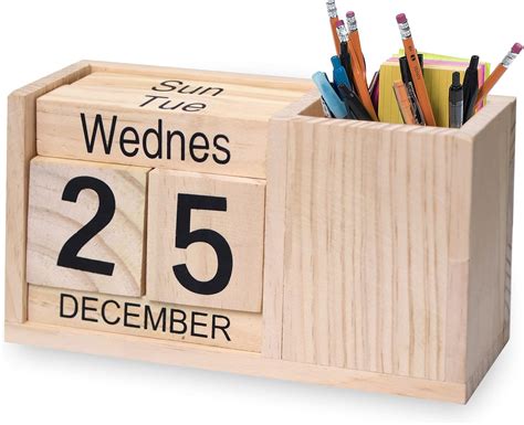 Buy MICKYU Desk Calendar Organizer, Perpetual Table Wooden Calendar ...