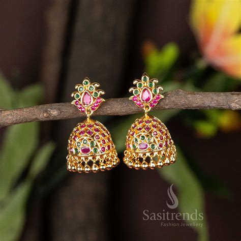 Micro Gold Plated Lotus Jhumka Earrings: Exquisite Traditional Wear ...