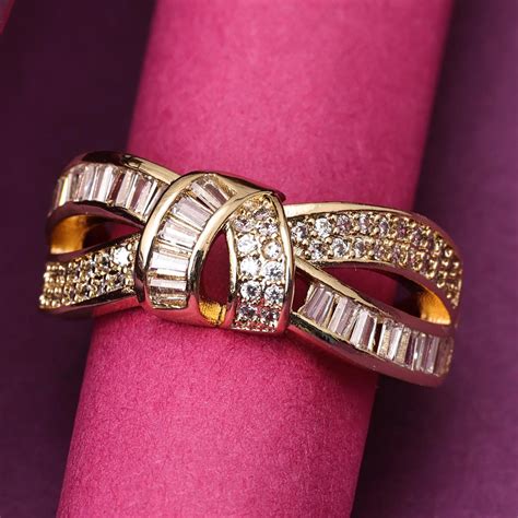 Sukkhi Incrediable Golden Gold Plated CZ Ring for Women