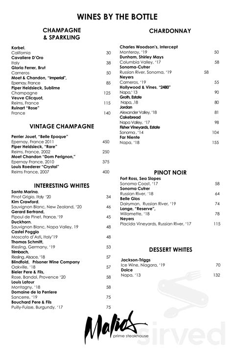 Malio's menus in Tampa, Florida, United States
