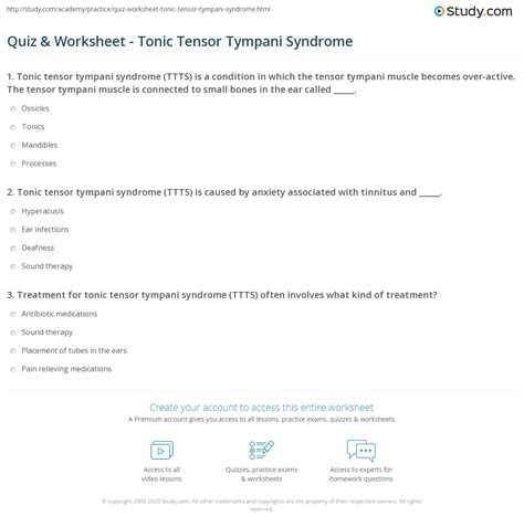 Quiz & Worksheet - Tonic Tensor Tympani Syndrome | Study.com