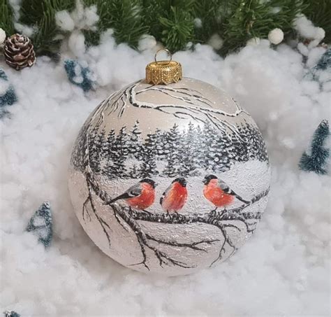 Handpainted Christmas Ornaments with Birds