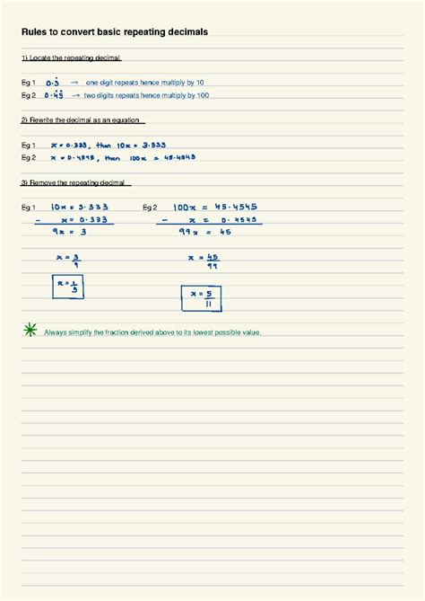 Recurring Decimals - Rules to convert basic repeating decimals 1 ...