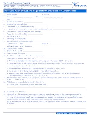 Fillable Online Insurance Application Form Legal Liability Insurance ...