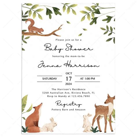 Woodland Baby Shower Invitation Template | Printable