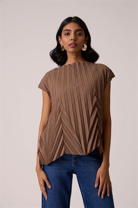 Buy Dark Taupe Pleated Oasis Top - Scarlet Sage
