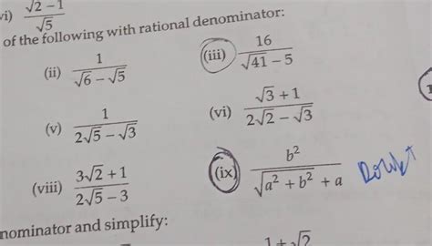 express each one of the following with rational dominantor ;b square ...